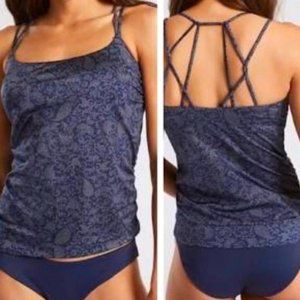 Athleta Aqualuxe Batik Blousy Tankini, size XL, color Dress Blue